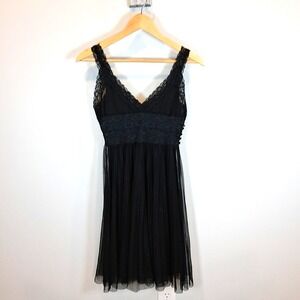 Forever 21 Black Slip Dress‎ Toole Lace Overlay Whimsigoth Fairy Grunge Babydoll